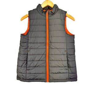 Lands End Kids Puffer Vest M 10-12 Navy & Orange Lightweight